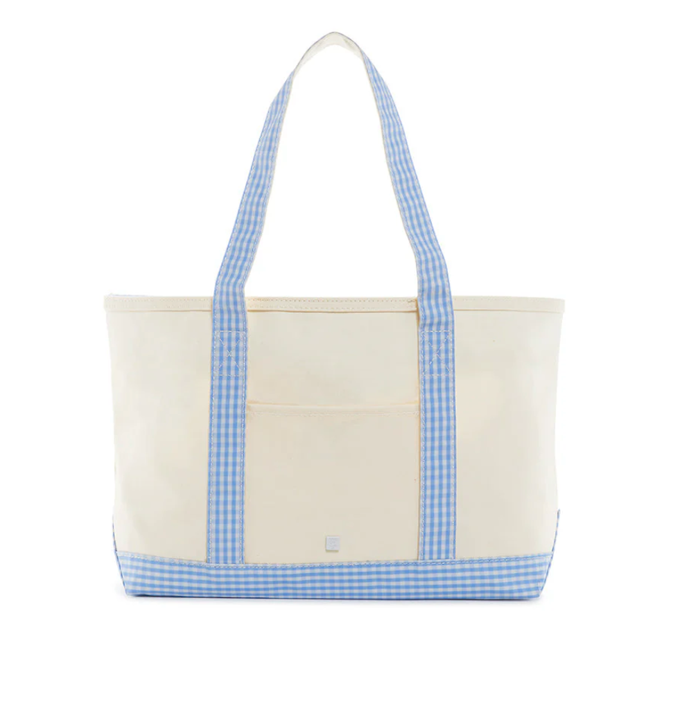 Medium Tote, Gingham Sky Blue Trim