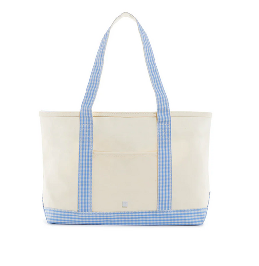 Medium Tote, Gingham Sky Blue Trim