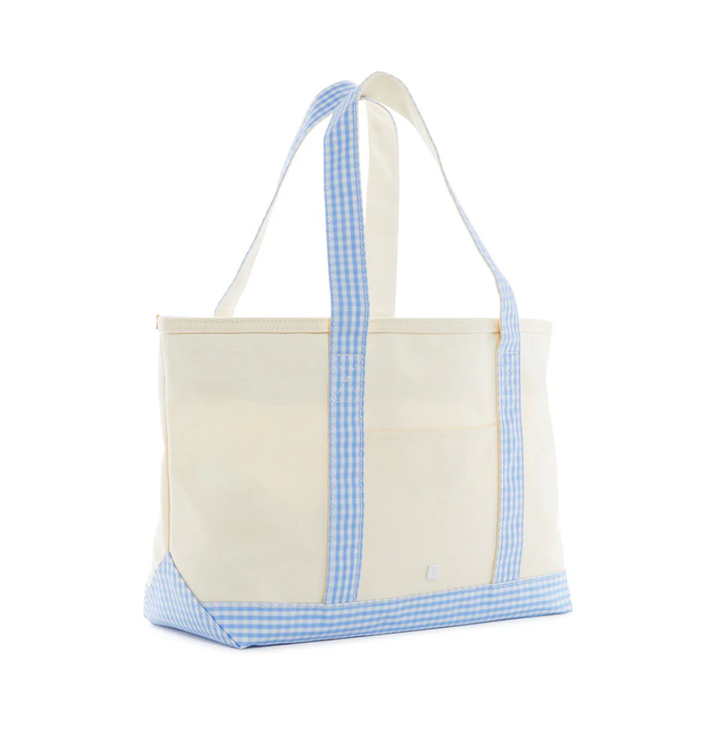 Medium Tote, Gingham Sky Blue Trim