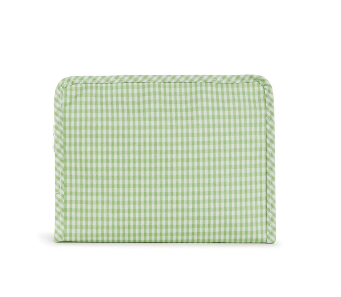 Medium Roadie Zip Pouch, Gingham Leaf Green