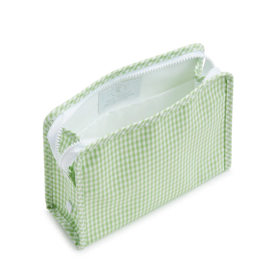 Medium Roadie Zip Pouch, Gingham Leaf Green