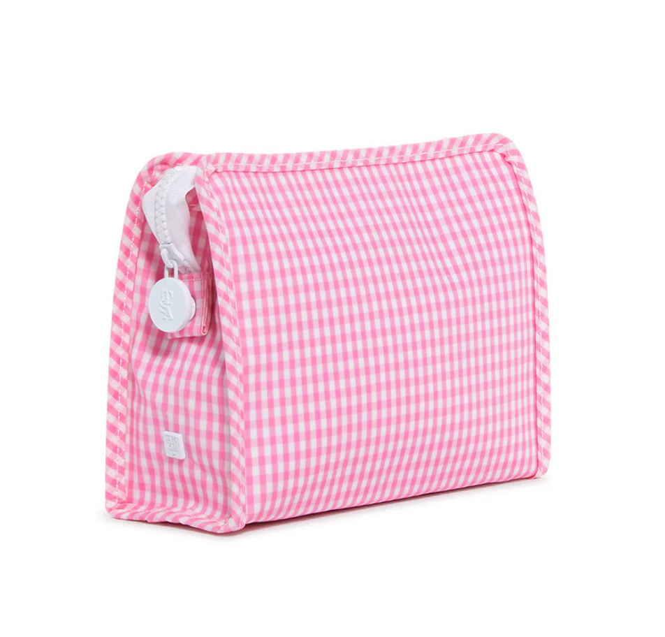 Medium Roadie Zip Pouch, Gingham Pink