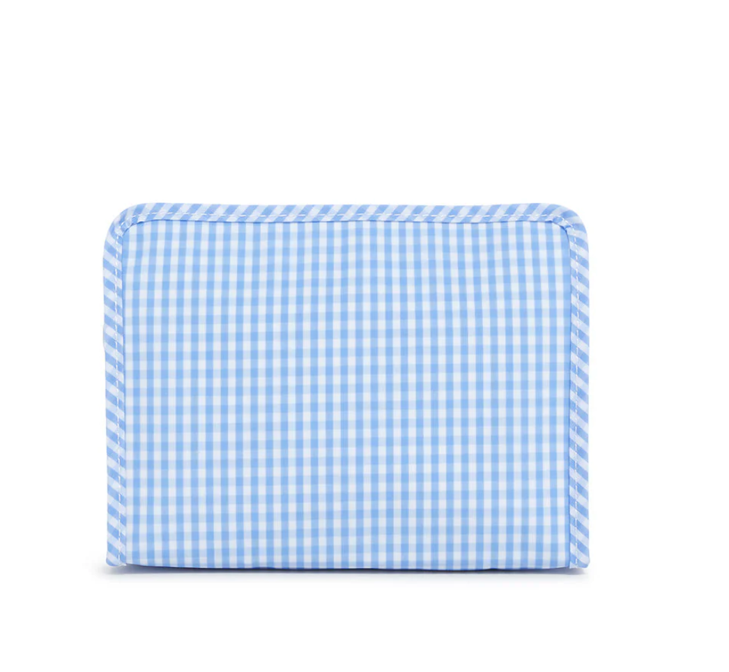 Medium Roadie Zip Pouch, Gingham Sky Blue