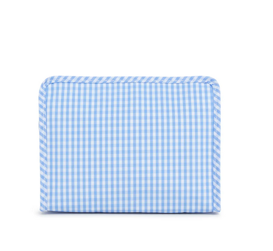 Medium Roadie Zip Pouch, Gingham Sky Blue