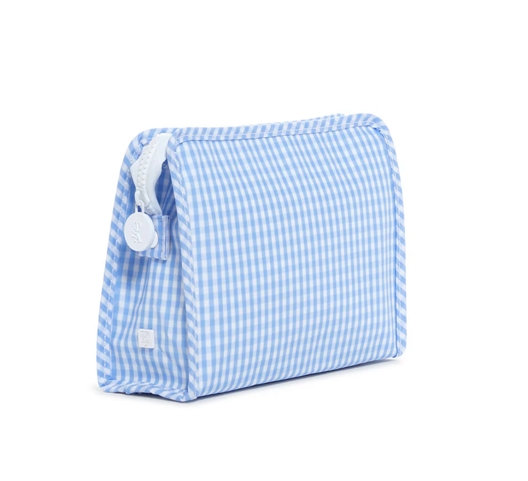 Medium Roadie Zip Pouch, Gingham Sky Blue