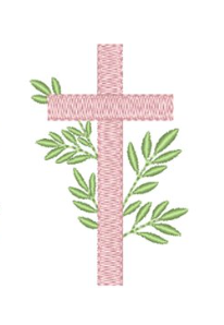 Easter Basket Ribbon, White Grosgrain with Pink Cross, Henry Font