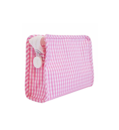 Small Roadie Zip Pouch, Gingham Pink