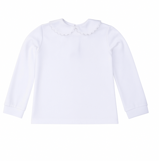 Knit Long Sleeve Blouse with Ric Rac, White