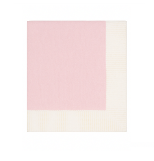 Jersey Knit Blanket with Contrast Rib Border, Pink with White