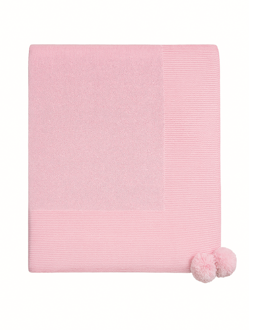 Knit Baby Blanket with Pompoms, Pink