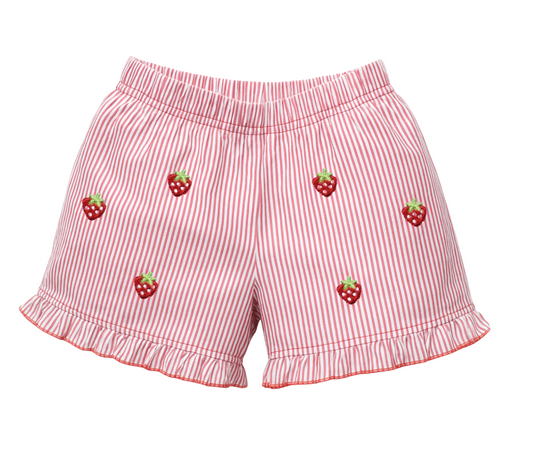 Embroidered Seersucker Shorts, Strawberries