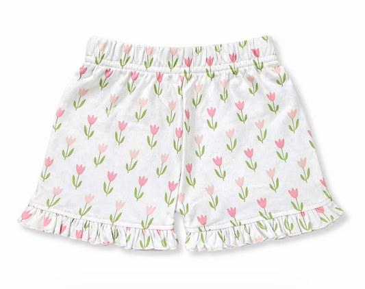Printed Play Shorts with Ruffle, Tulips