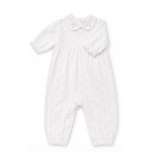 Pink Flower Print Knit Overall & Onesie Set