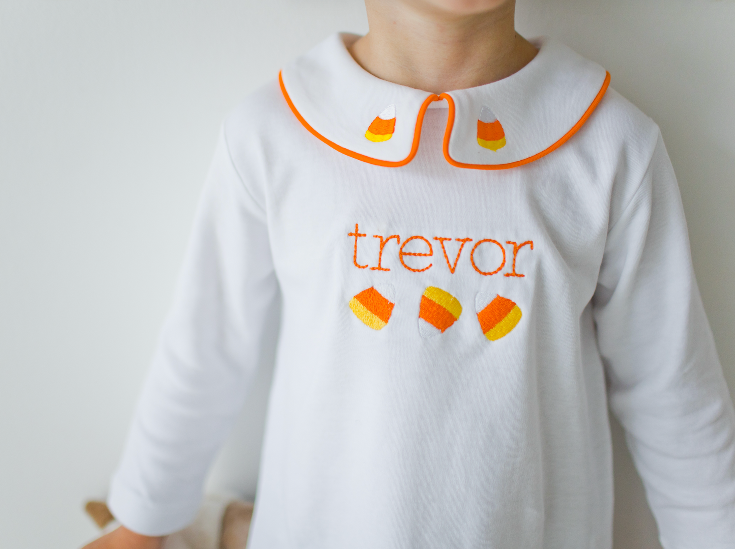 Peter Pan Collared Long Sleeve Shirt, Candy Corn