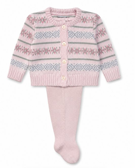 Baby Pink Fair Isle Footed Set