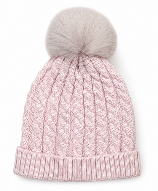 Cable Toboggan Hat with Pom