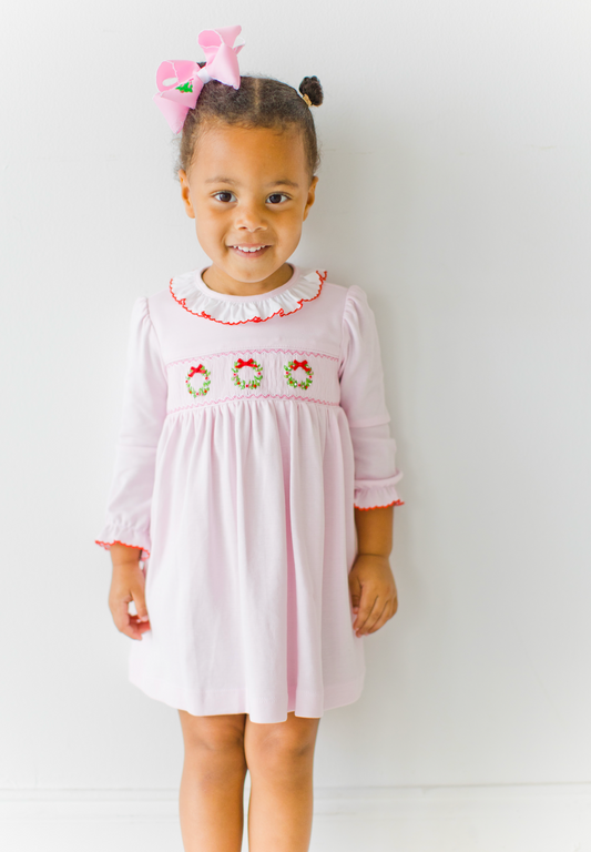 Christmas Wreath Pink Knit Dress
