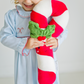 Red Velour Candy Cane with Holly Leaves
