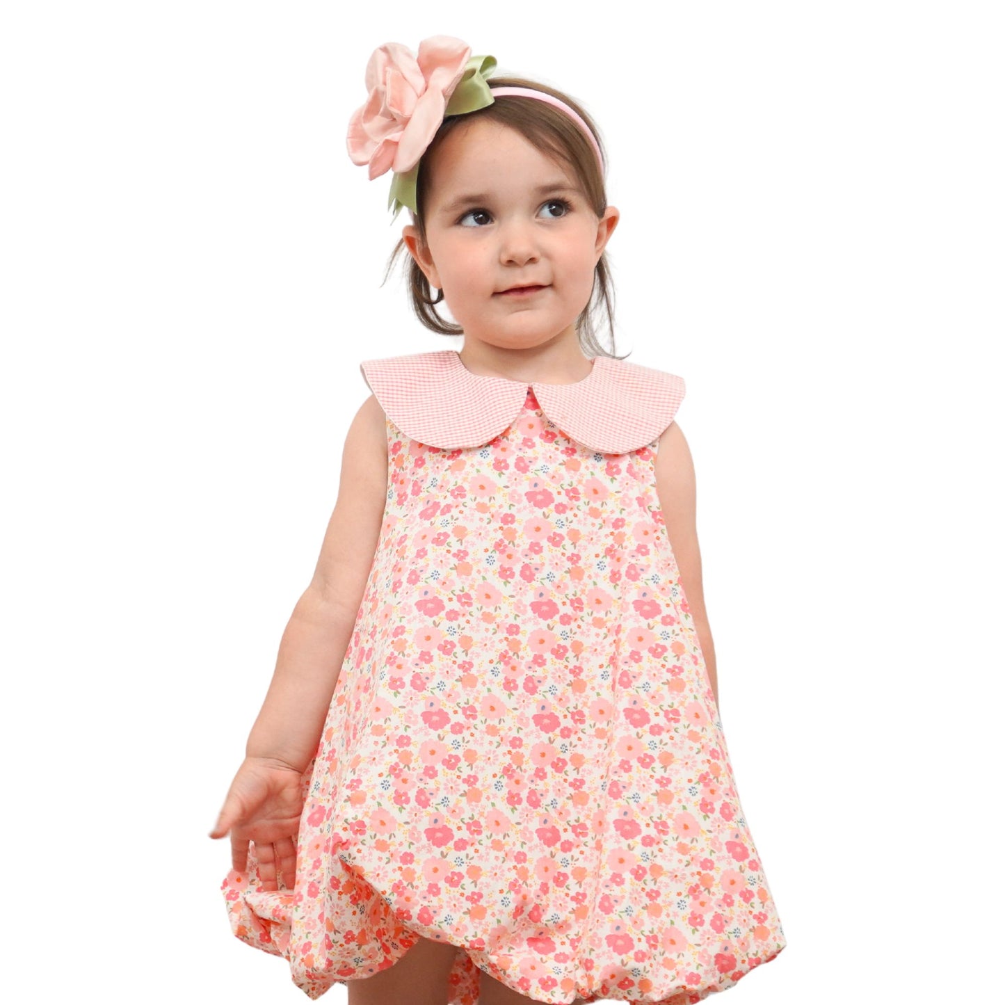 Peach Poppies Sleeveless Collared Bubble Dress