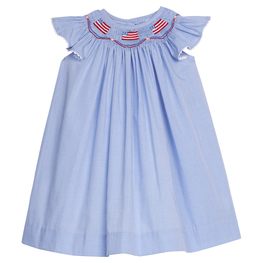Smocked Bishop Dress - Flags