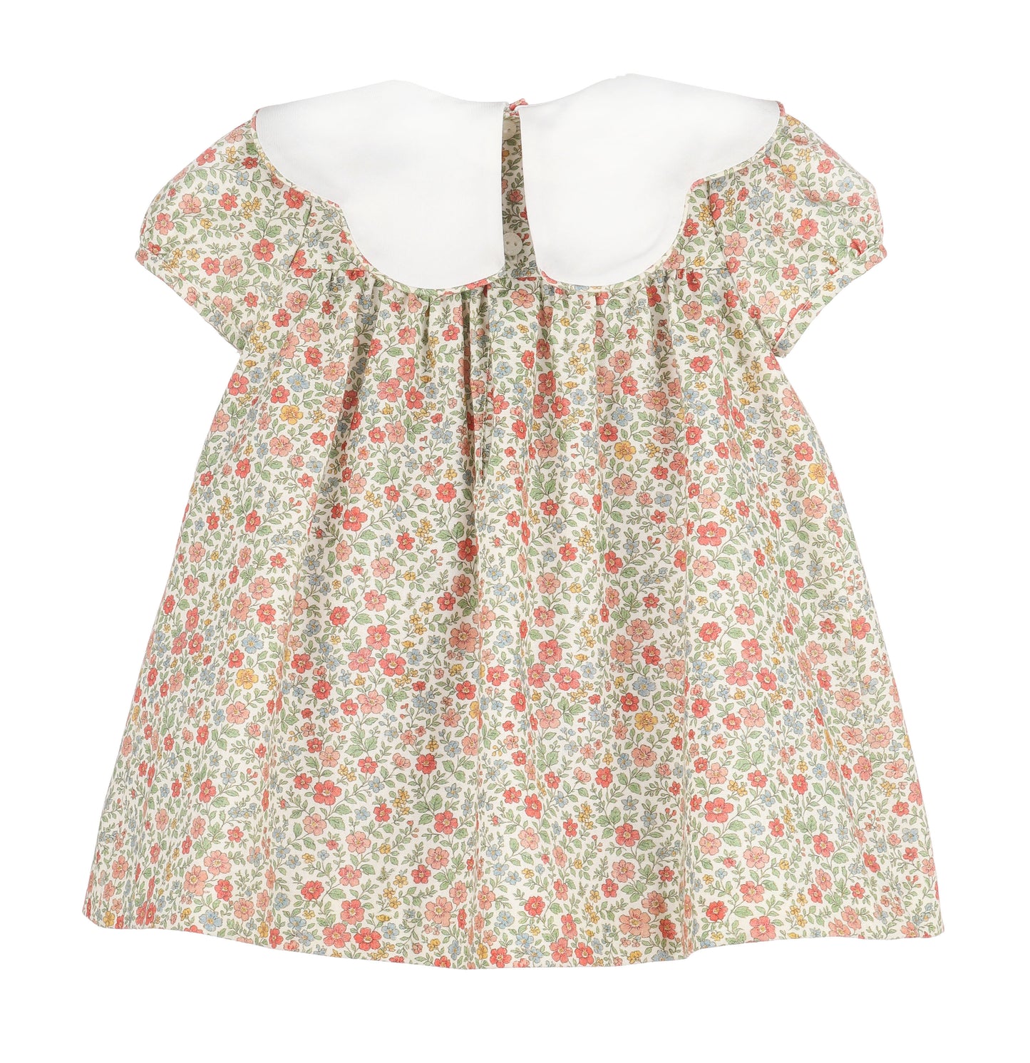 Floral dress with a white collar on a white background