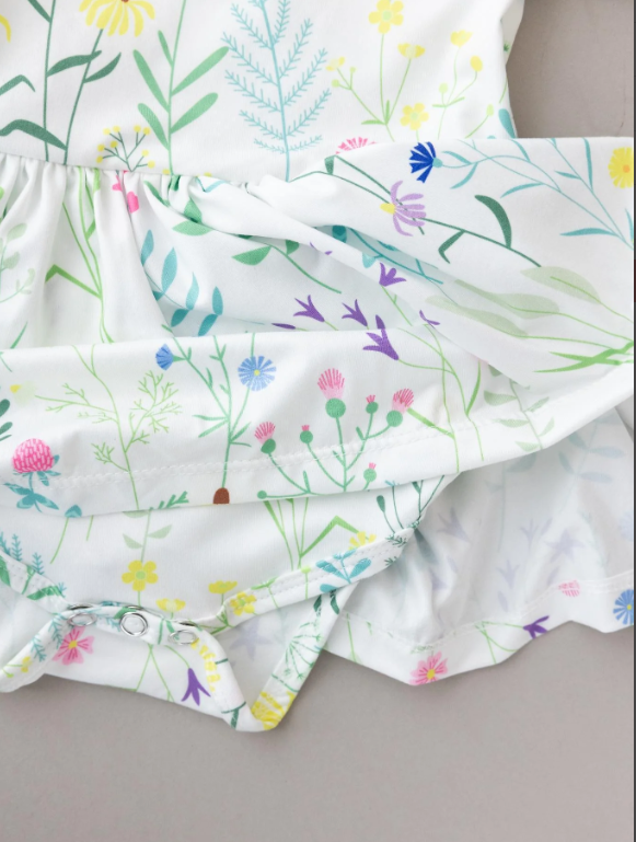 Spring Dandelion Floral Short Sleeve Twirl Bodysuit