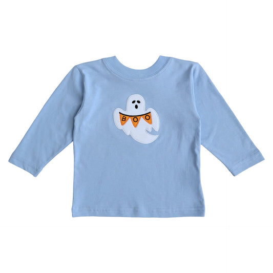 Boy's Long Sleeve Sky Blue "BOO" Ghost T-Shirt