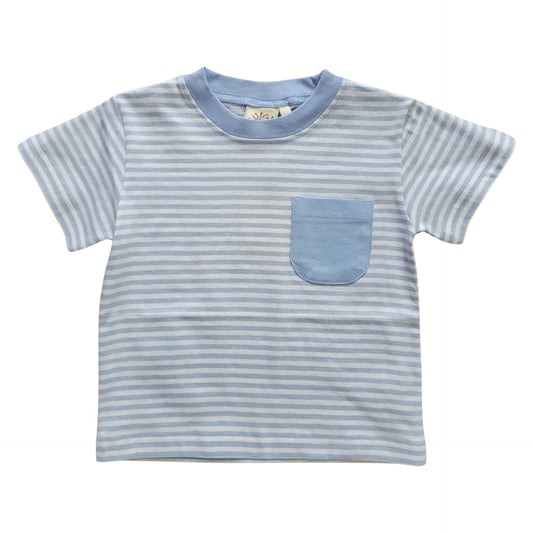 Boy's Short Sleeve Sky Blue Stripe T-Shirt with Pocket