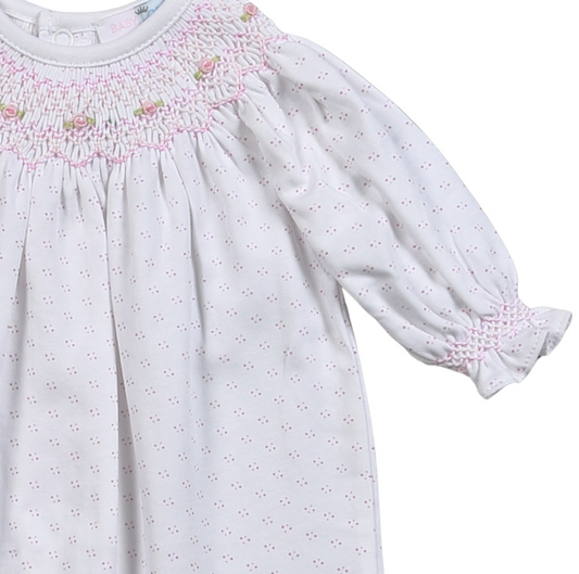 Pink Tiny Dots Smocked Bishop Footie