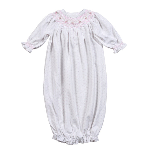 Pink Tiny Dots Smocked Bishop Gown