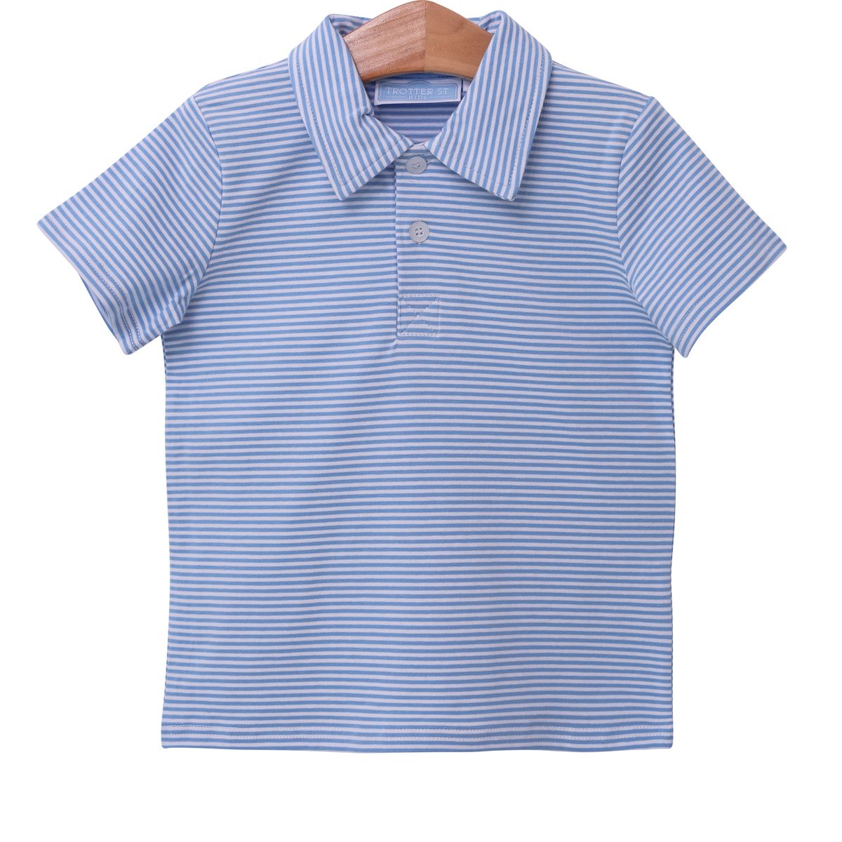 Short Sleeve Henry Polo, Cornflower Blue Stripe