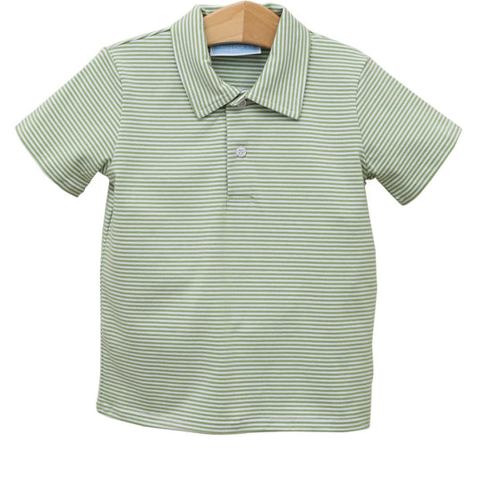 Short Sleeve Henry Polo, Green Stripe