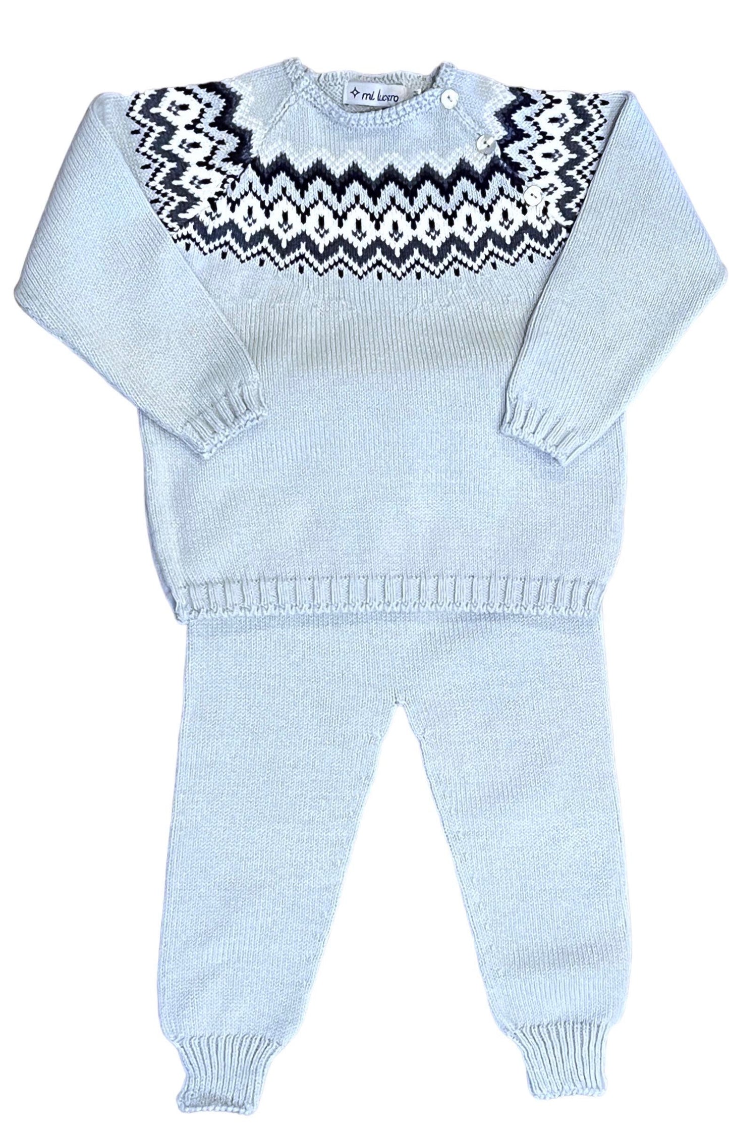 Fair Isle Light Blue & Navy Herringbone Jogger Set