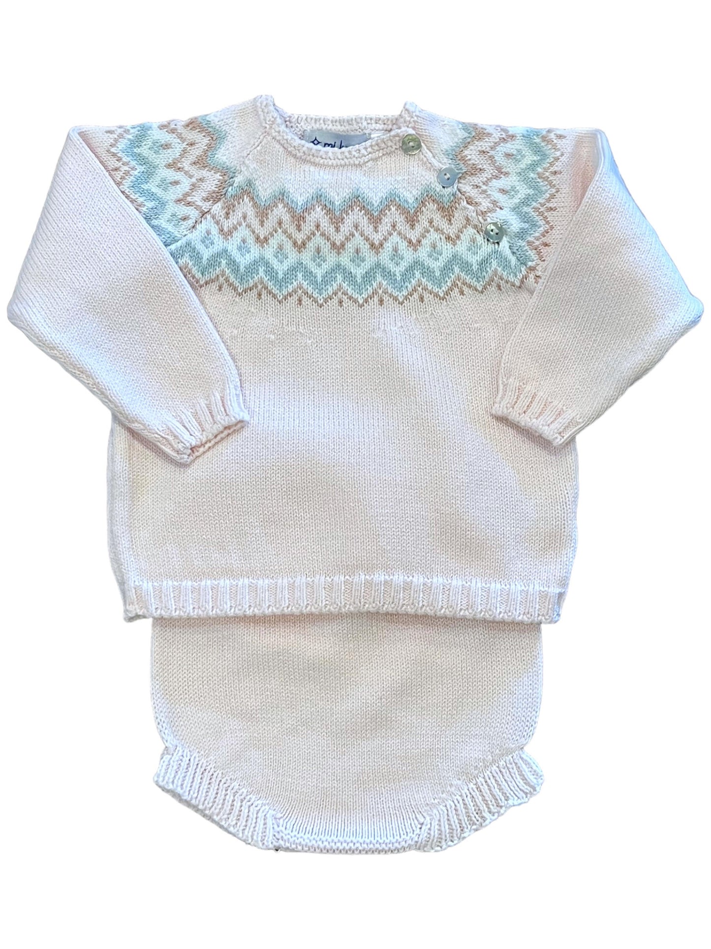 Fair Isle Pink & Lt. Blue Herringbone Diaper Set