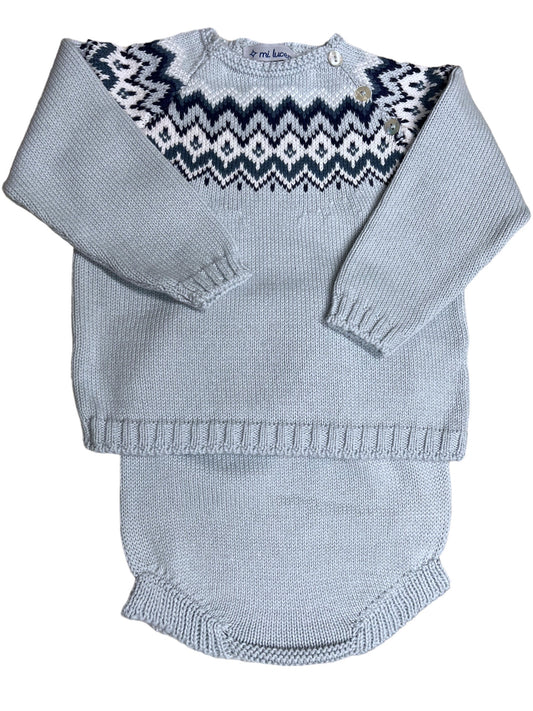 Fair Isle Light Blue & Navy Herringbone Diaper Set