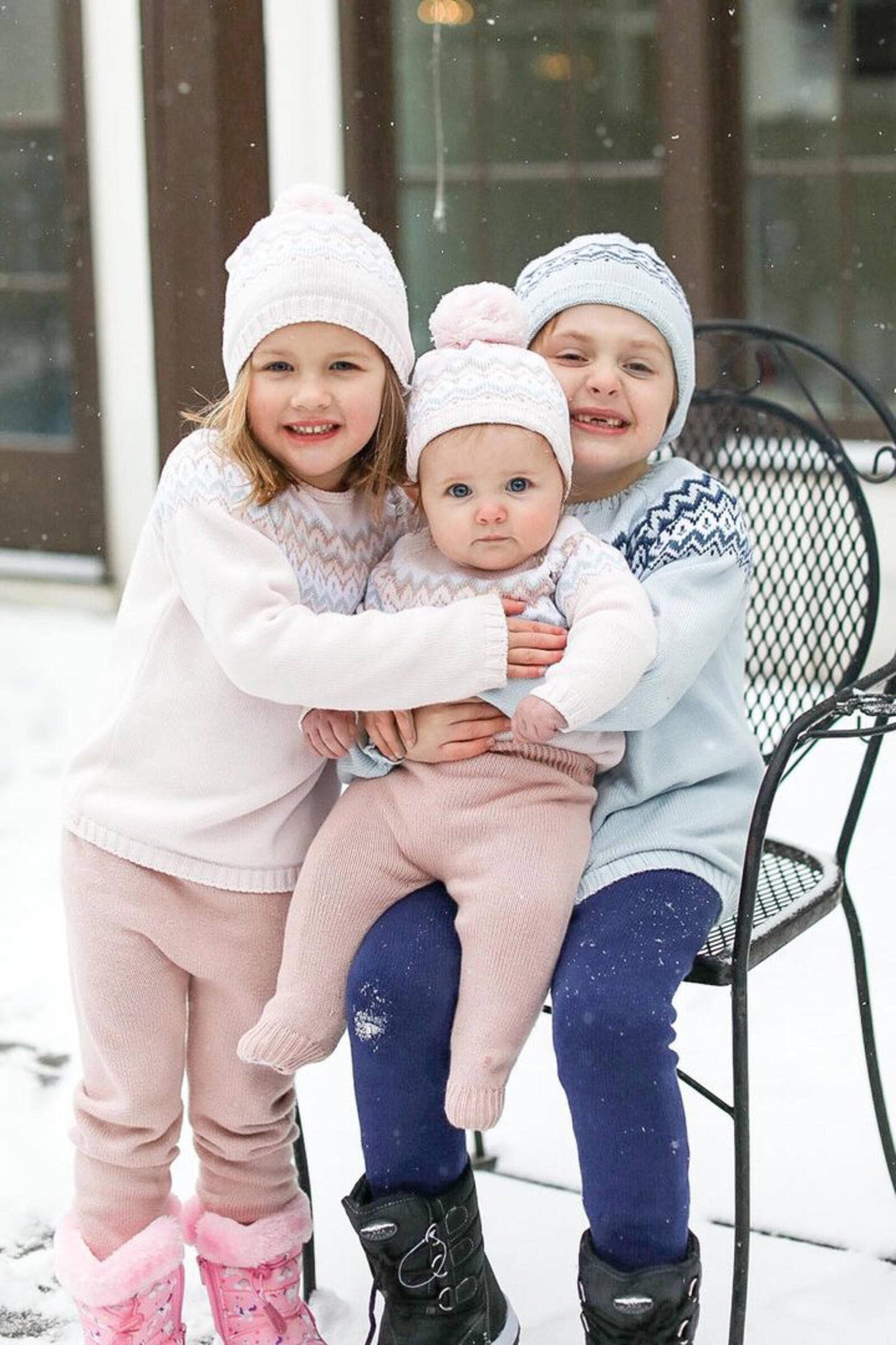 Fair Isle Pink & Lt. Blue Herringbone Crewneck Sweater