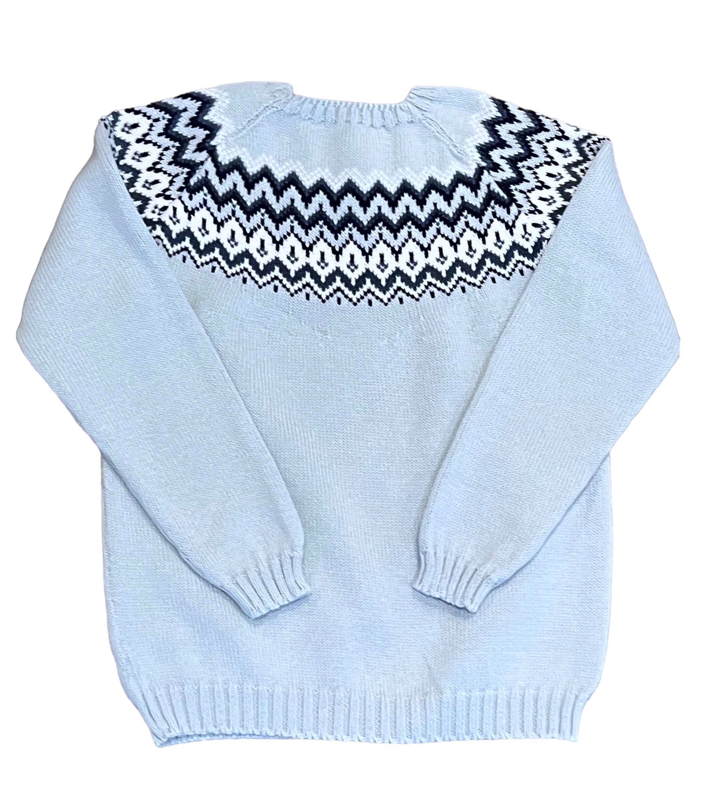 Fair Isle Light Blue & Navy Herringbone Crewneck Sweater