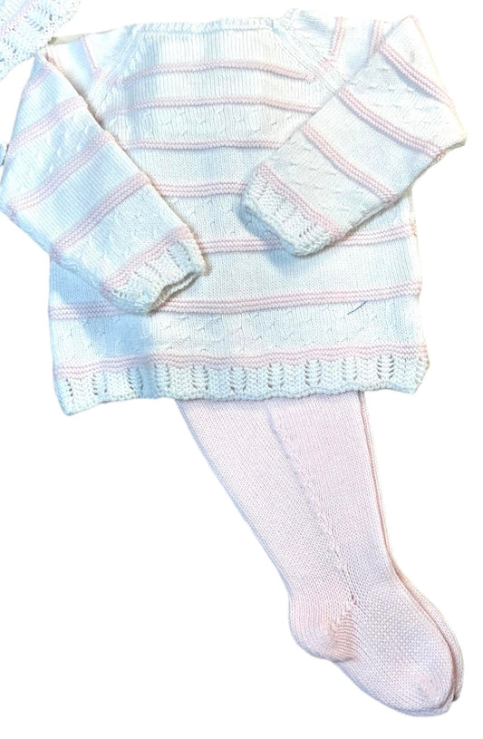 Pink Stripe Crew Neck Sweater & Footed Pant Set