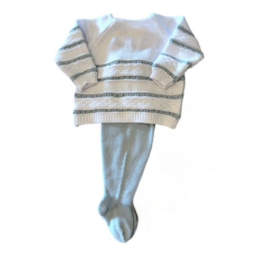 Lt. Blue Stripe Crew Neck Sweater & Footed Pant Set