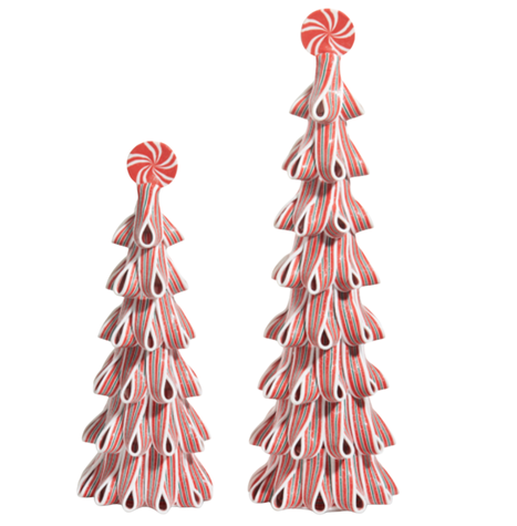 Ribbon Candy Tree, Red & Green Set of 2