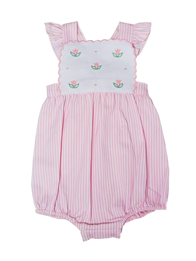 Tulip Embroidery Pink Stripe Pique Sun Bubble – Baby Braithwaite