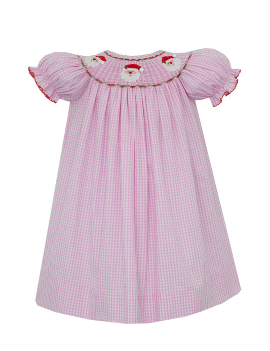 Pink checkered dress with ruffled sleeves on a white background