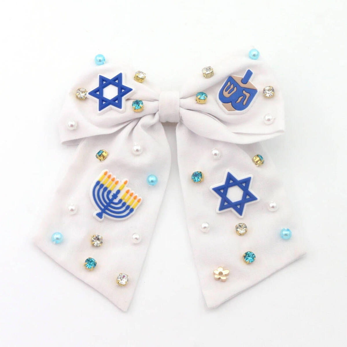 Happy Hanukkah White Bow- verified