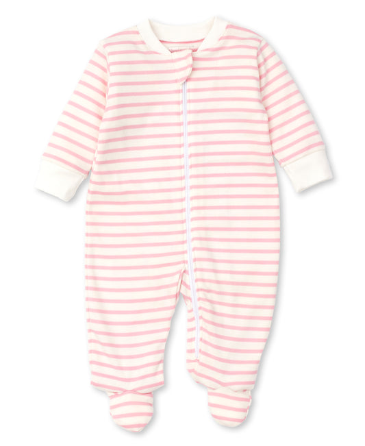 Basics Stripes Zip Footie, Pink