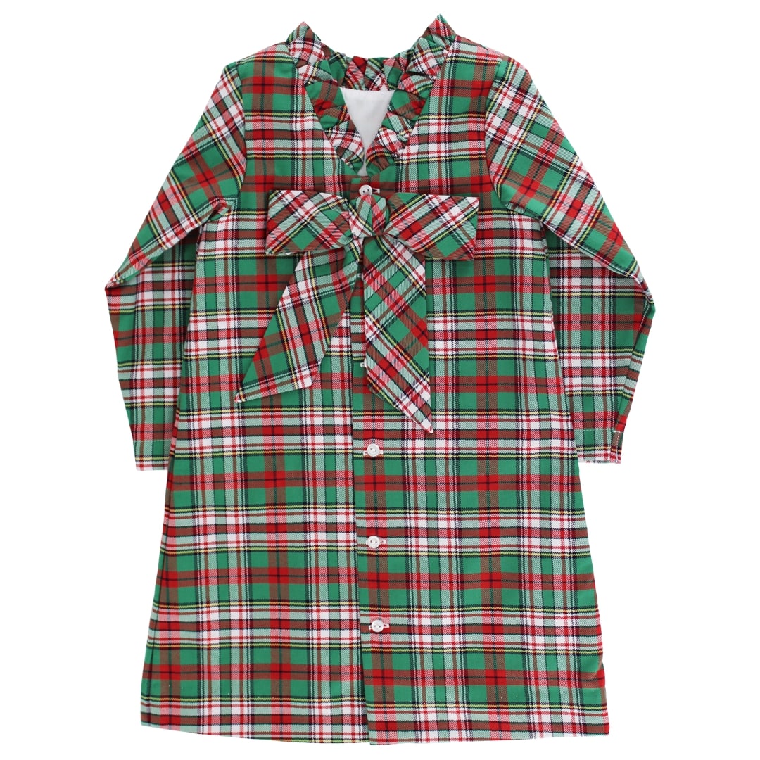 Plaid dress with a large bow on a white background