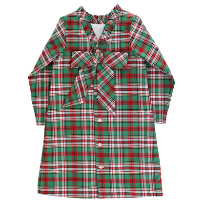 Plaid dress with a large bow on a white background