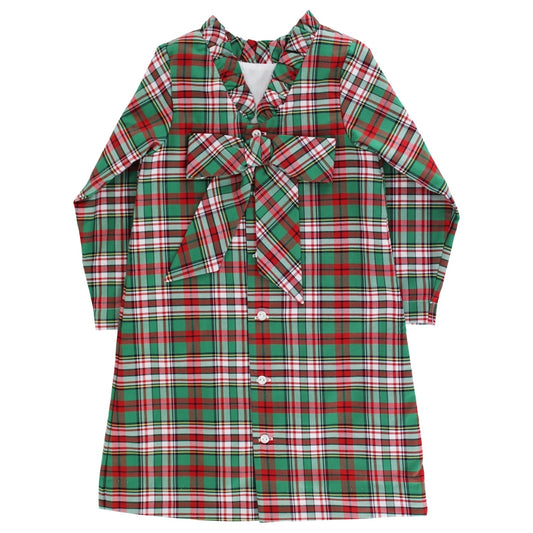 Plaid dress with a large bow on a white background