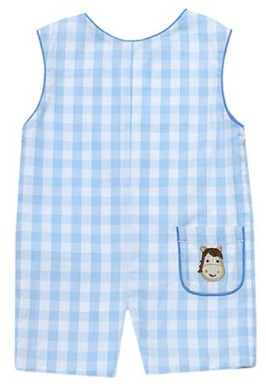 Farm Applique Light Blue Buffalo Check Shortall