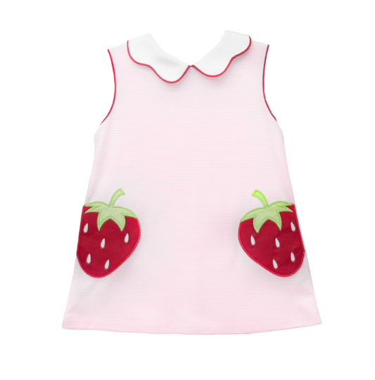 Strawberry Applique Pink Stripe Knit Bryar Dress