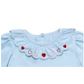 Heart Embroidered Scalloped Collar Blue Knit Bubble